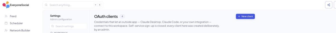 Settings › OAuth clients in v3 with the New client button