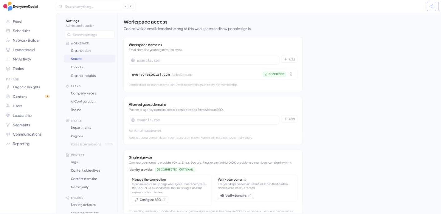 Settings › Access in v3: workspace domains, single sign-on and sign-in policy