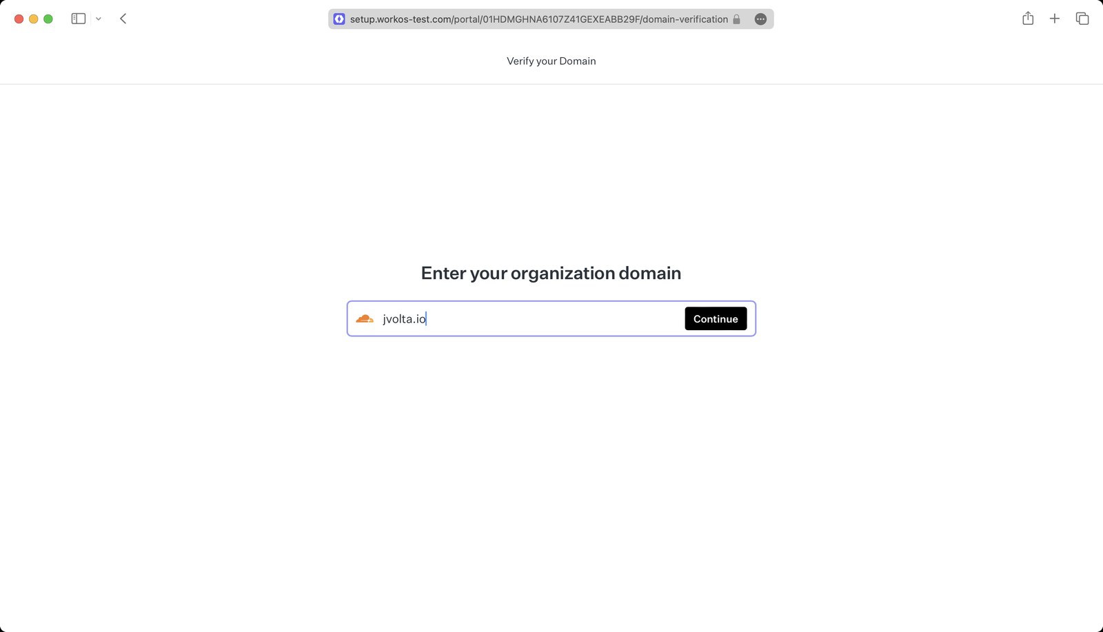 The WorkOS domain-verification portal, Enter your organization domain