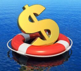 A dollar sign floating in the water.