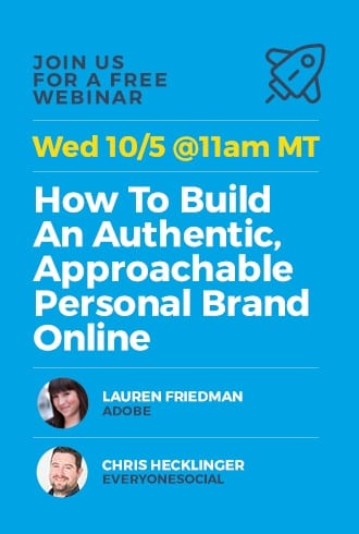 A flyer for a free webinar on how to build an authentic approachable personal brand online.