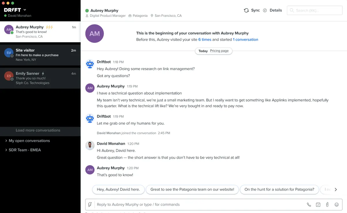 View of Drift Software Platform