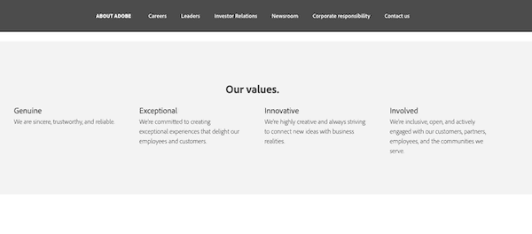 Company Values The Definitive Guide With Top Examples   Adobe Core Values 