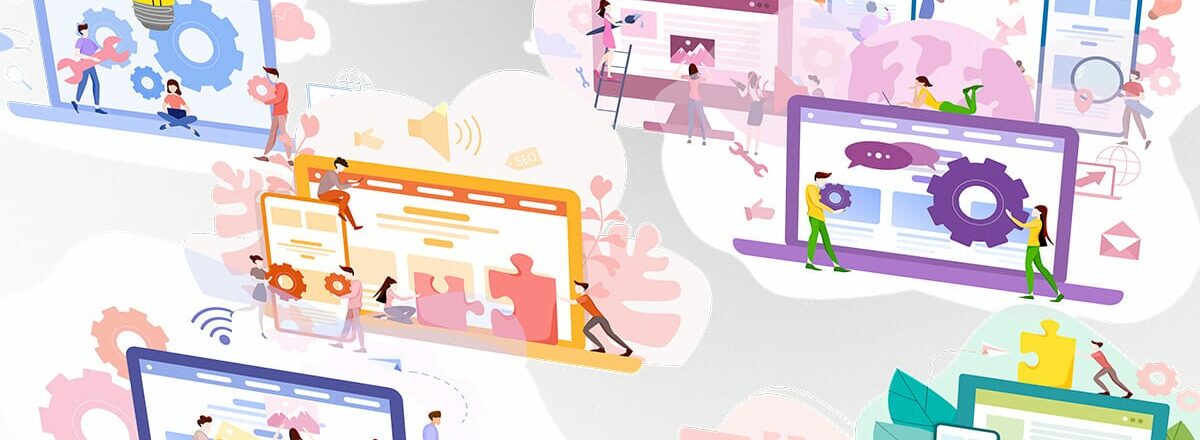 colorful laptops showing B2B social media examples.