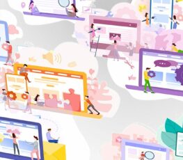 colorful laptops showing B2B social media examples.