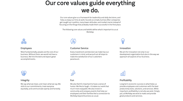 Workday Core Company Values