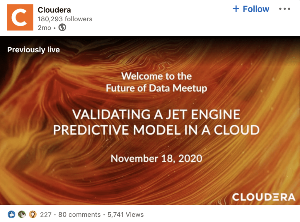 Cloudera LinkedIn Live social media example.