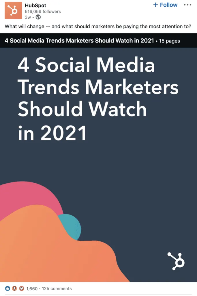 HubSpot B2B social media example post on LinkedIn