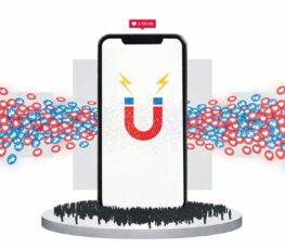 Cell Phone acting as a magnet attracting likes from B2B social media platforms.