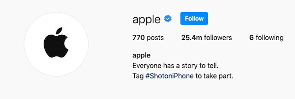 Apple's Instagram bio.