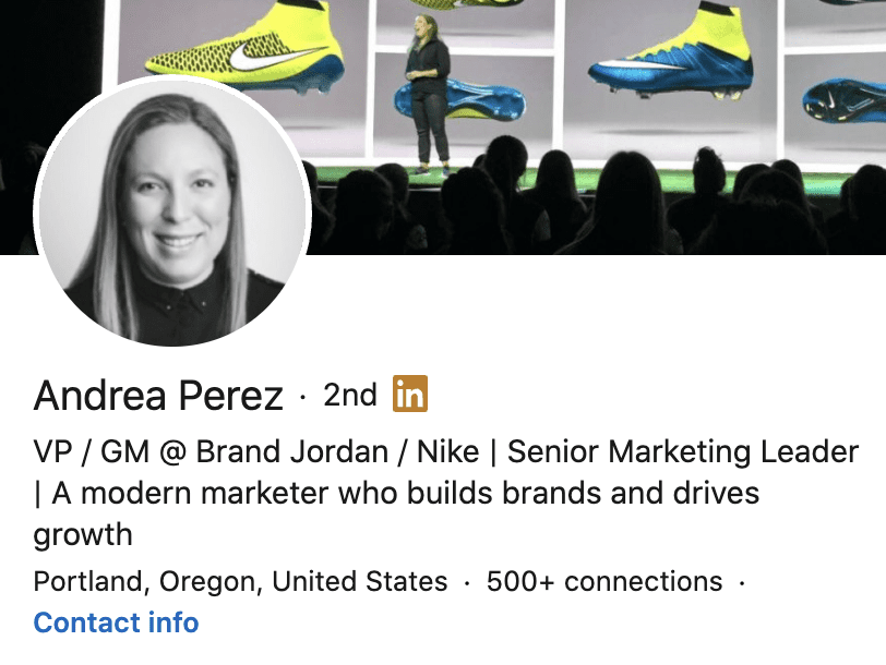 personal brand statement examples from Andrea Perez's LinkedIn profile