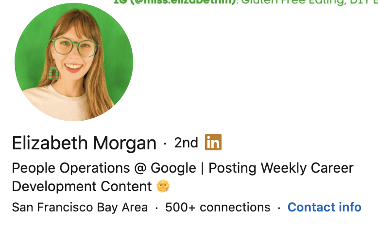 personal brand statement from Elizabeth Morgan's LinkedIn profile