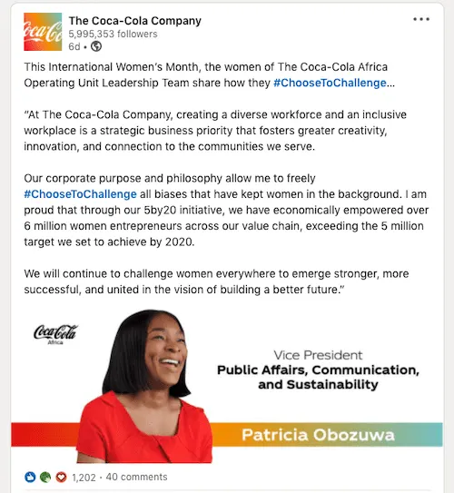 Coca-Cola’s LinkedIn Post. 