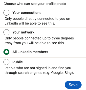 LinkedIn profile settings. 