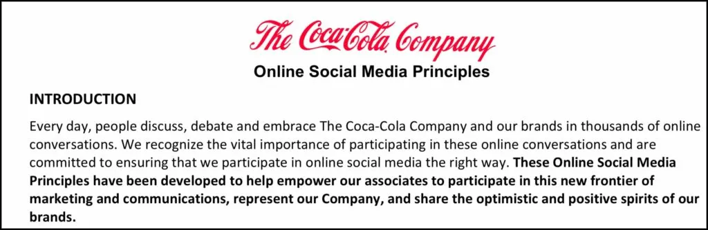 introduction to Coca-Cola’s social media guidelines
