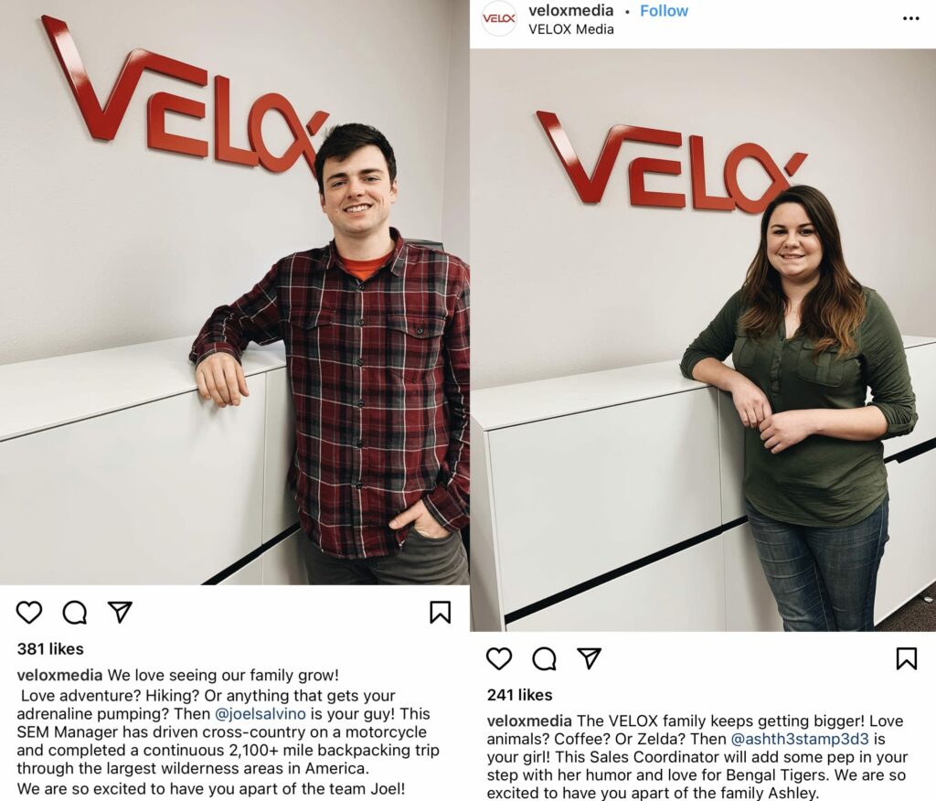 Instagram welcome posts for new employees