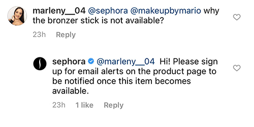 sephora customer service on instagram