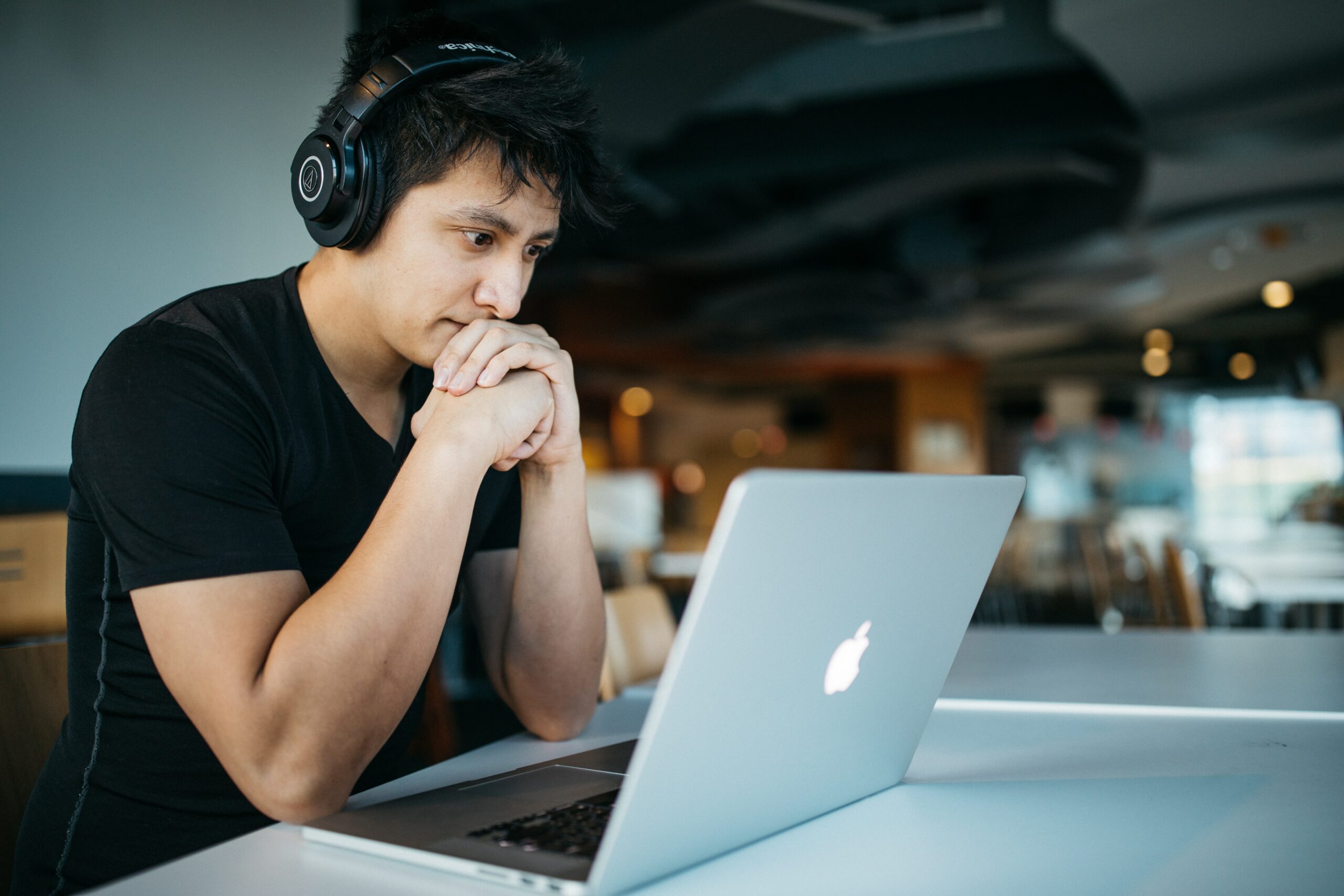 Man at computer.