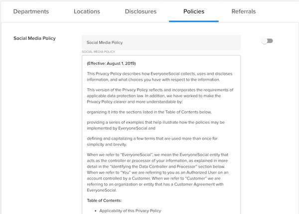 Social media policy in EveryoneSocial.