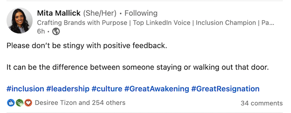 LinkedIn posting example. 