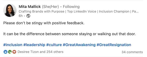LinkedIn posting example. 