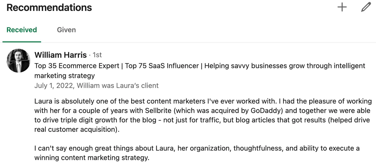 LinkedIn recommendation.