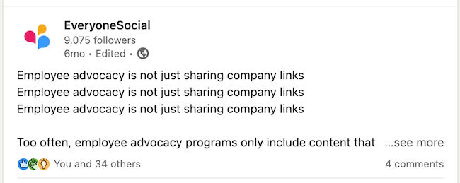 EveryoneSocial company page post example. 