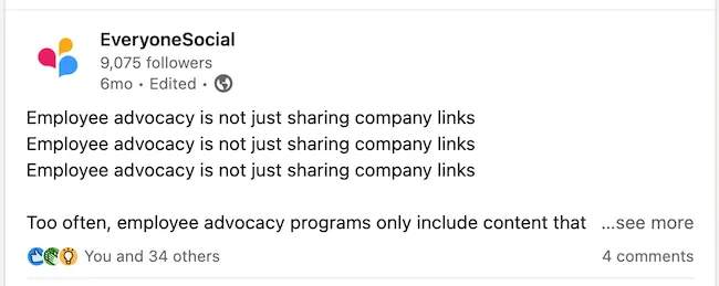 EveryoneSocial company page post example.